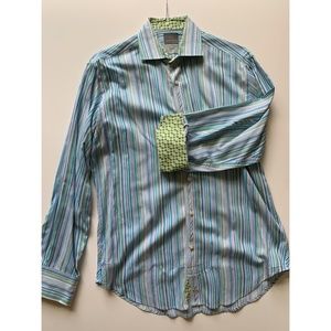 Thomas Dean Striped Collared Dress Shirt